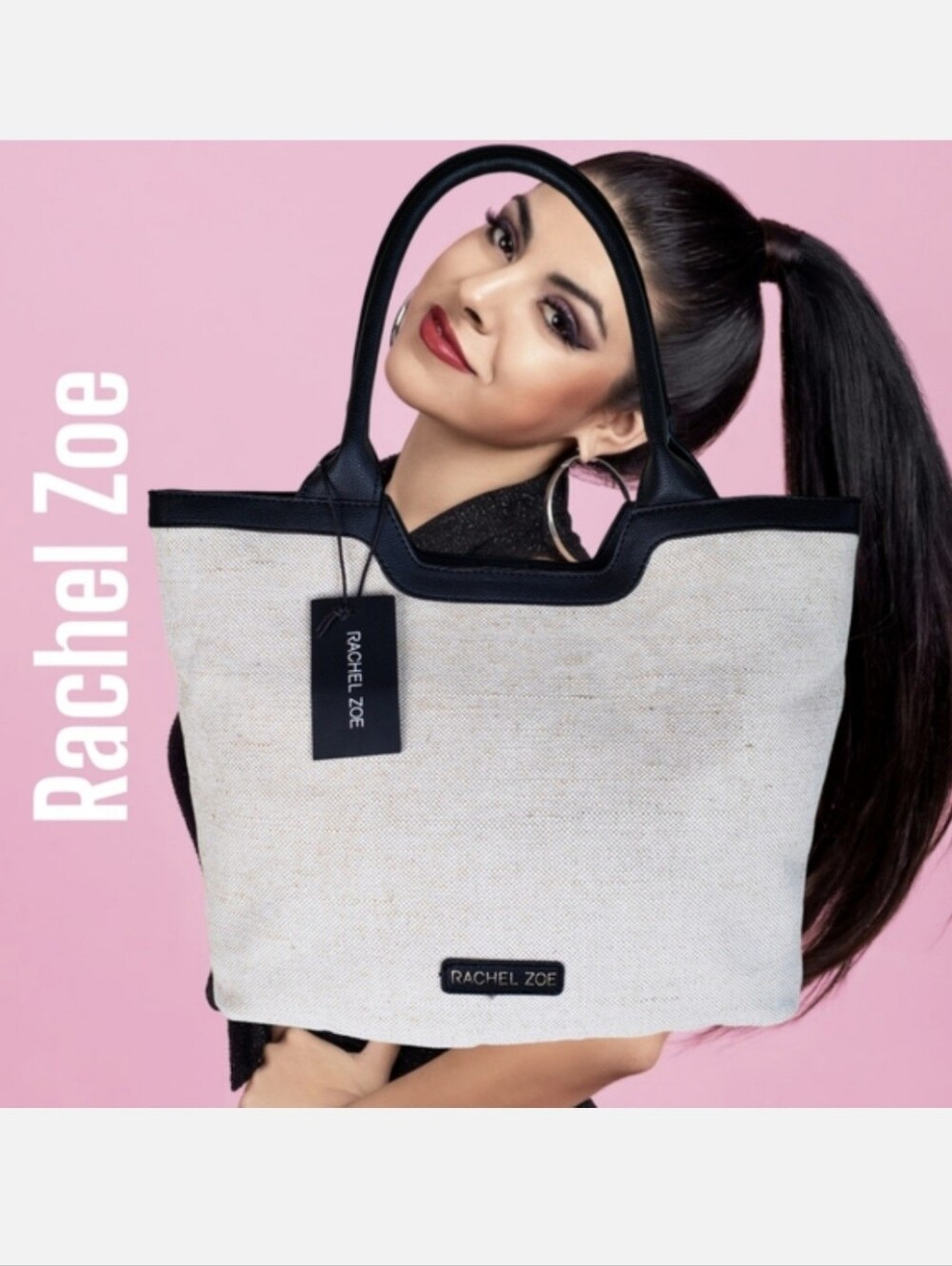 RACHEL ZOE NWT Natural Canvas Tote Bag Shoulder Purse